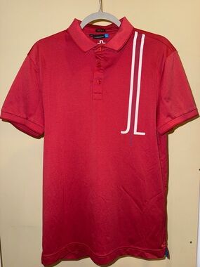 J.Lindeberg Red Polo with White Vertical Stripe Accent
